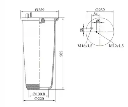 Пневморессора без стак.Premium (штуц.M16*1.5/шп.M12*1.5) SONDER  090030009