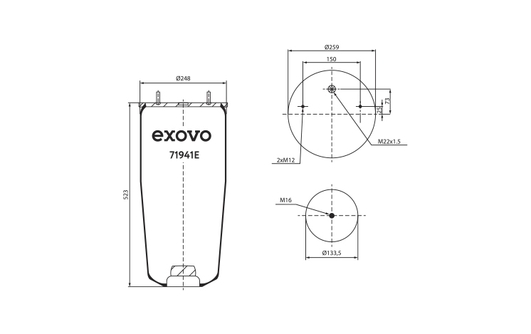 Пневмоамортизатор 941 без стакана EXOVO 71941E
