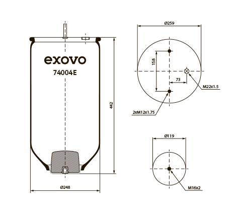 Пневморессора без стакана (4004) Exovo 74004E