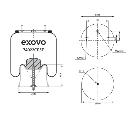 Пневморессора EXOVO 74022CP5E