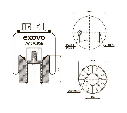Пневморессора EXOVO 74157A3CPE