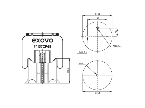 Пневморессора (157) Exovo 74157CP6E