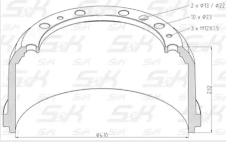 Барабан тормозной МАН передний (410x188 мм) SK SK-3140004-01