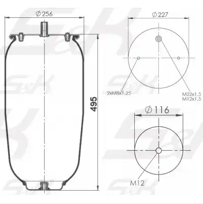 Пневморессора без поршня (верх 1*M22.2*M8 низ 1*M12) SK SK-6318P-01PL