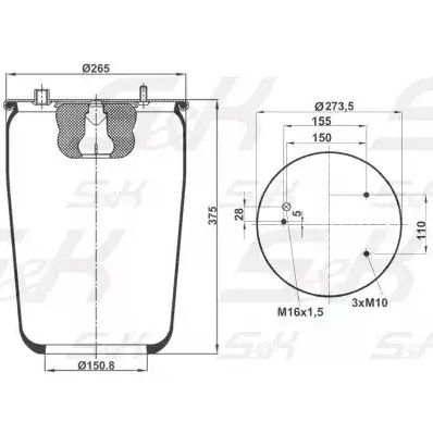 Пневморессора без поршня SK SK-836-01P-01PL